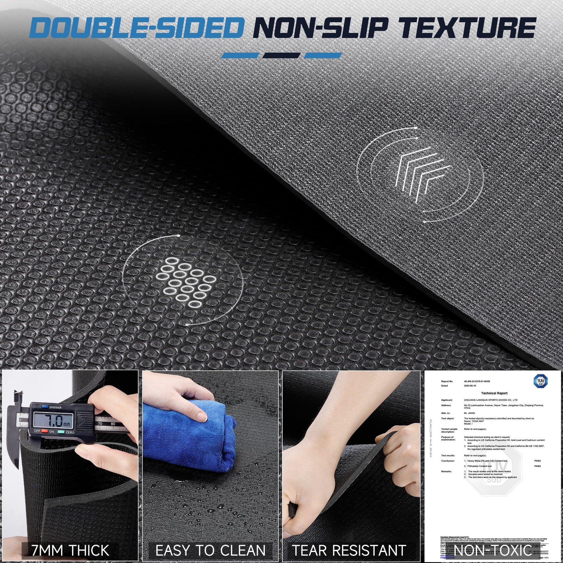 12'X6' Black Gym Mat, Thick Large Exercise Yoga Mat for Men and Women Aerobics, Skipping Rope, Gym Equipment - Perfect for Home and Gym Workouts