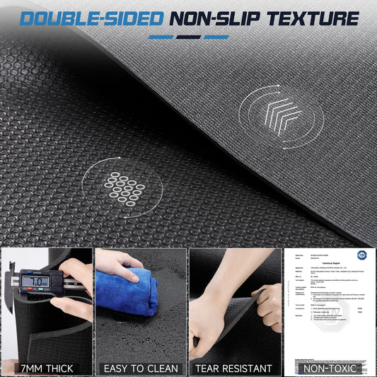 12'X6' Black Gym Mat, Thick Large Exercise Yoga Mat for Men and Women Aerobics, Skipping Rope, Gym Equipment - Perfect for Home and Gym Workouts