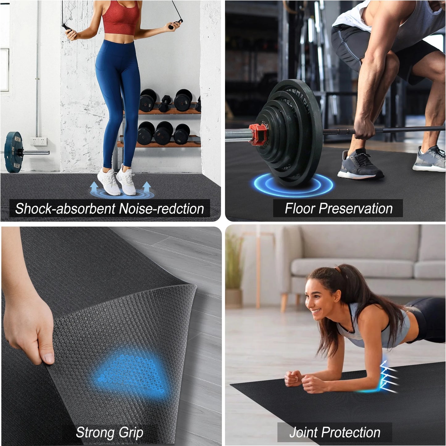 12'X6' Black Gym Mat, Thick Large Exercise Yoga Mat for Men and Women Aerobics, Skipping Rope, Gym Equipment - Perfect for Home and Gym Workouts