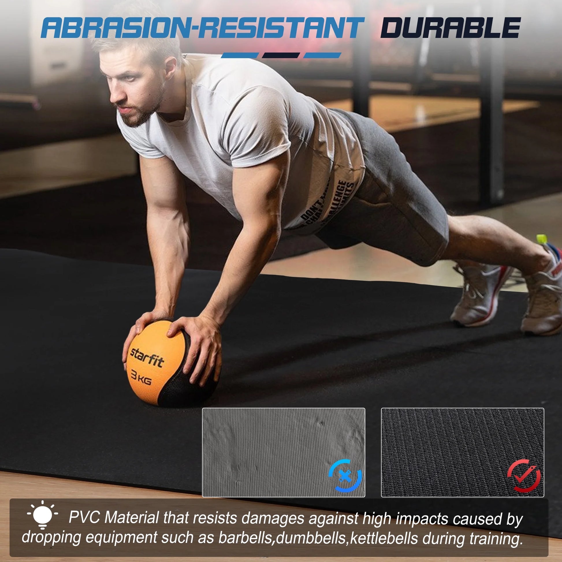 12'X6' Black Gym Mat, Thick Large Exercise Yoga Mat for Men and Women Aerobics, Skipping Rope, Gym Equipment - Perfect for Home and Gym Workouts