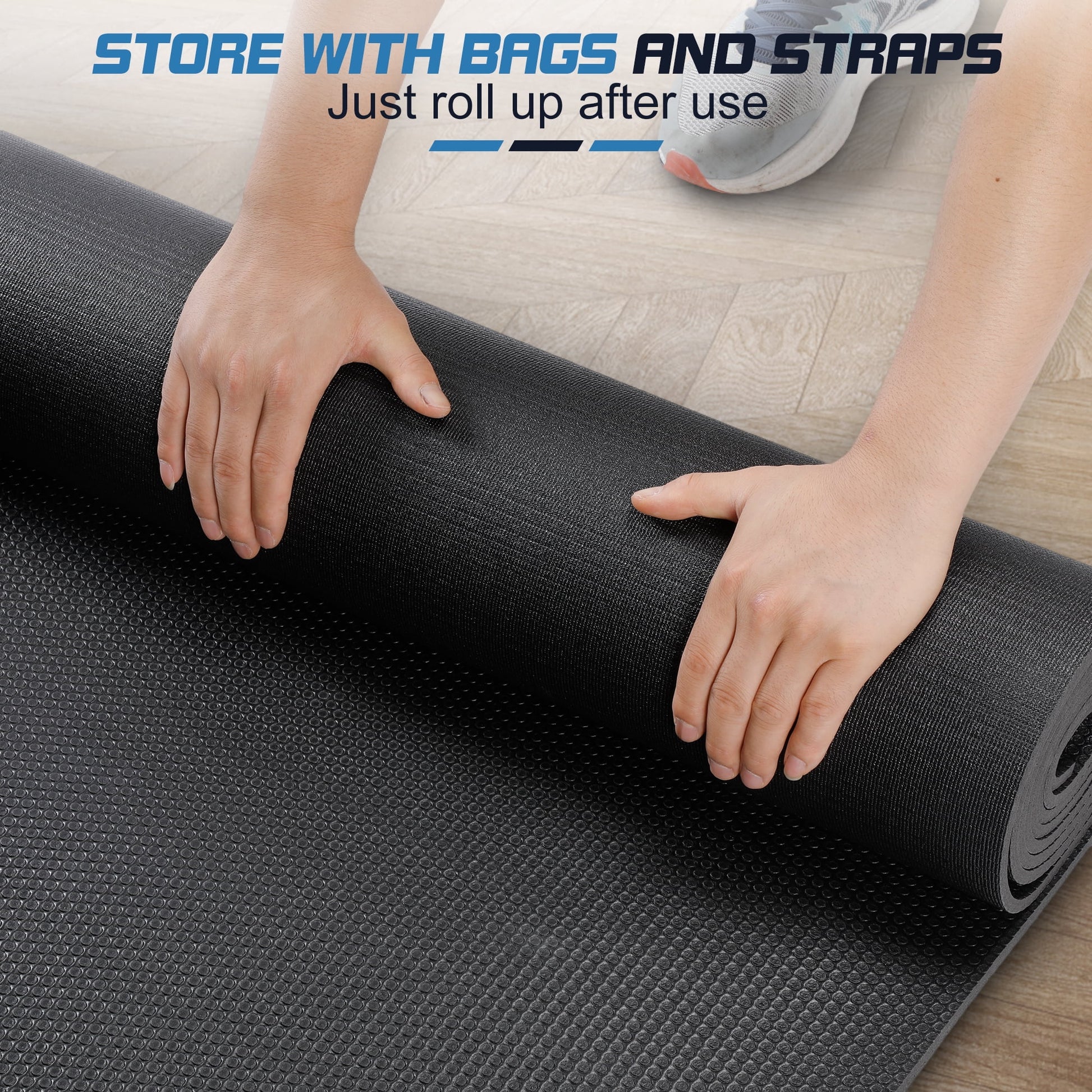 12'X6' Black Gym Mat, Thick Large Exercise Yoga Mat for Men and Women Aerobics, Skipping Rope, Gym Equipment - Perfect for Home and Gym Workouts