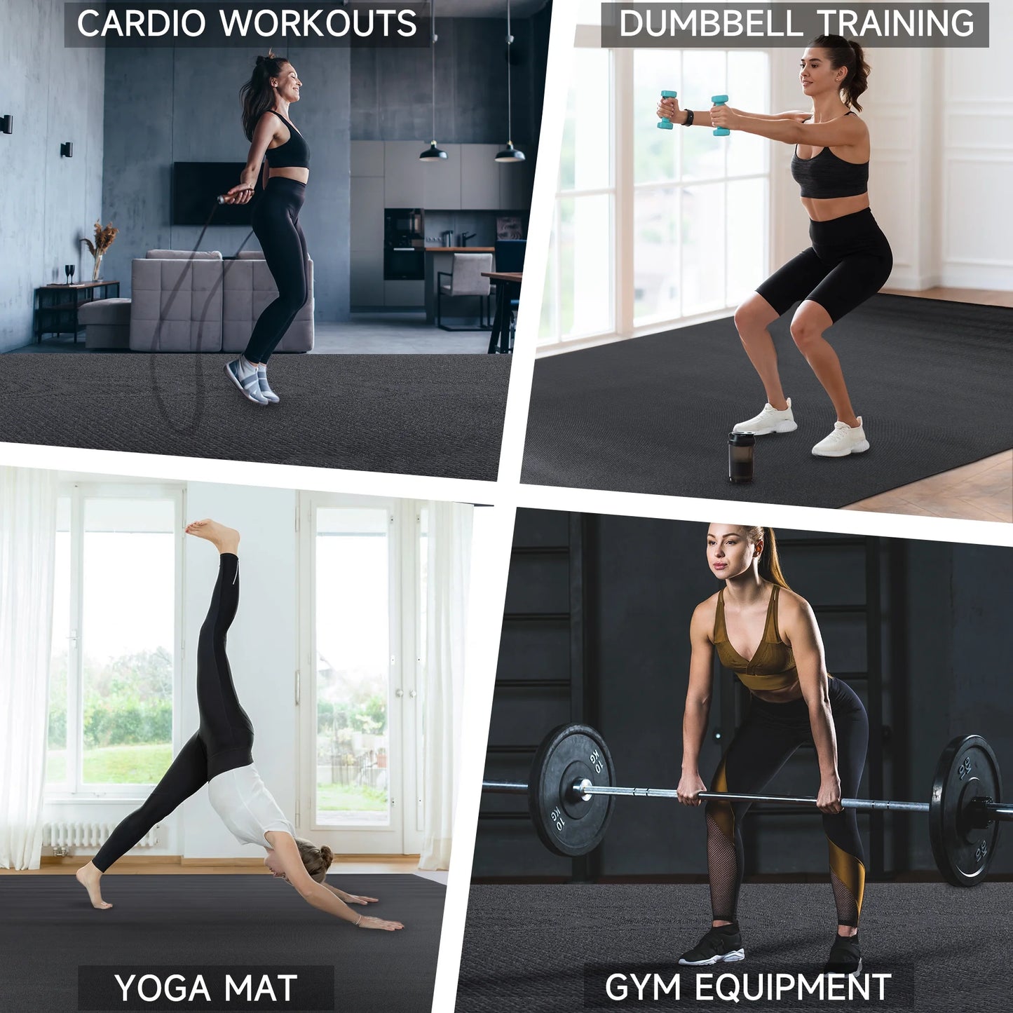 12'X6' Black Gym Mat, Thick Large Exercise Yoga Mat for Men and Women Aerobics, Skipping Rope, Gym Equipment - Perfect for Home and Gym Workouts